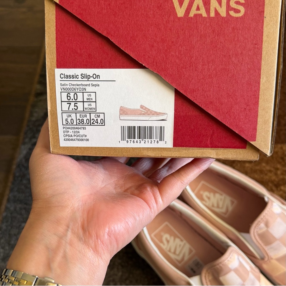 Vans Classic Slip-On Checkerboard Satin Light Pink Shoe - Picture 2 of 12